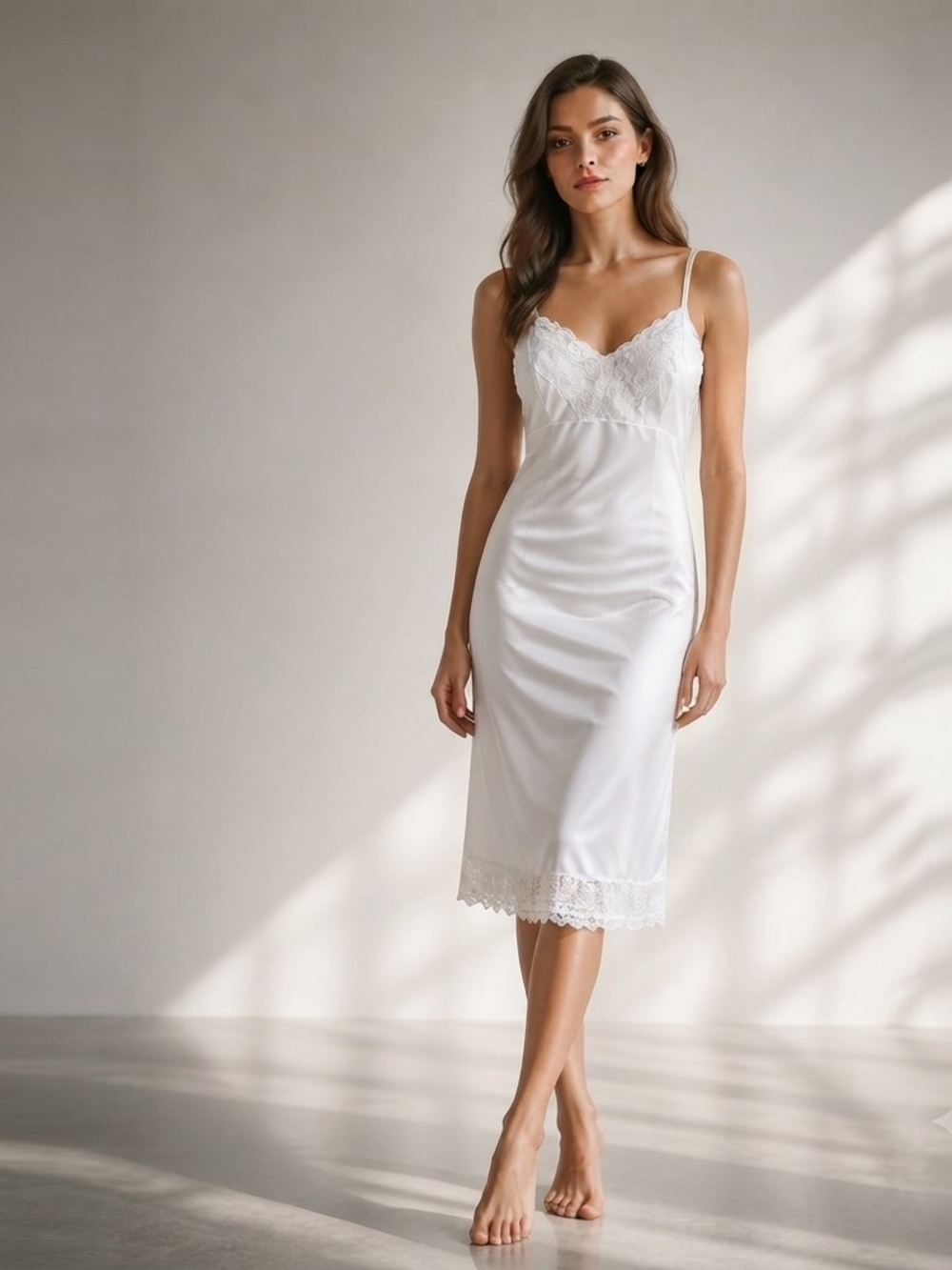 Vintage 70s Nancy King Full White Slip Size Small 34 Dress Lace Romantic Midi